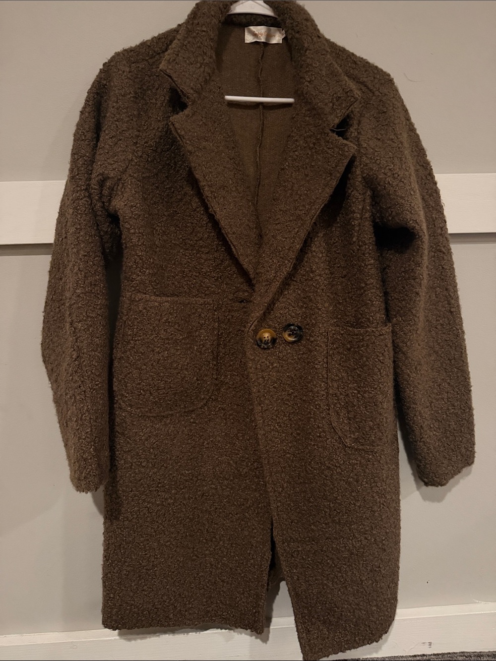 Simply Couture Women's Dark Brown Teddy Coat with Patch Pockets